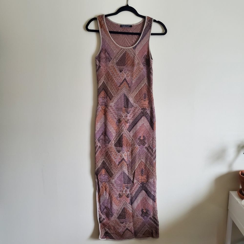 Peruvian Connection Mauve & Rust Geometric Knit Tank Maxi Dress